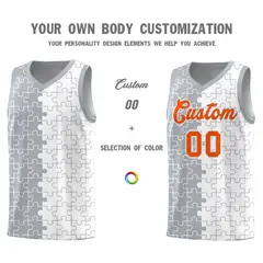 Gray White Splid Puzzle Pattern Basketball Kits 3
