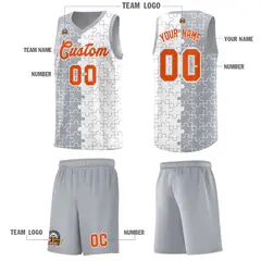 Gray White Splid Puzzle Pattern Basketball Kits 5