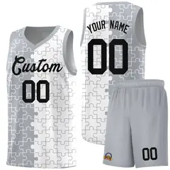 Gray White Splid Puzzle Pattern Basketball Kits