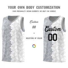 Gray White Splid Puzzle Pattern Basketball Kits 3