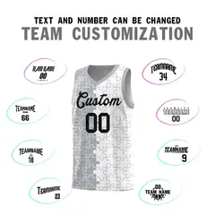 Gray White Splid Puzzle Pattern Basketball Kits 4