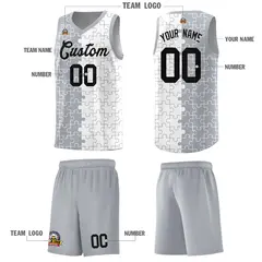Gray White Splid Puzzle Pattern Basketball Kits 5