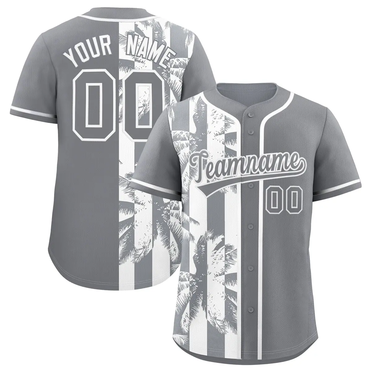 Gray White Split Coconut Tree Design Baseball Jersey