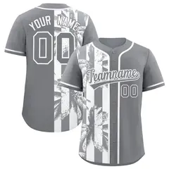 Gray White Split Coconut Tree Design Baseball Jersey 1