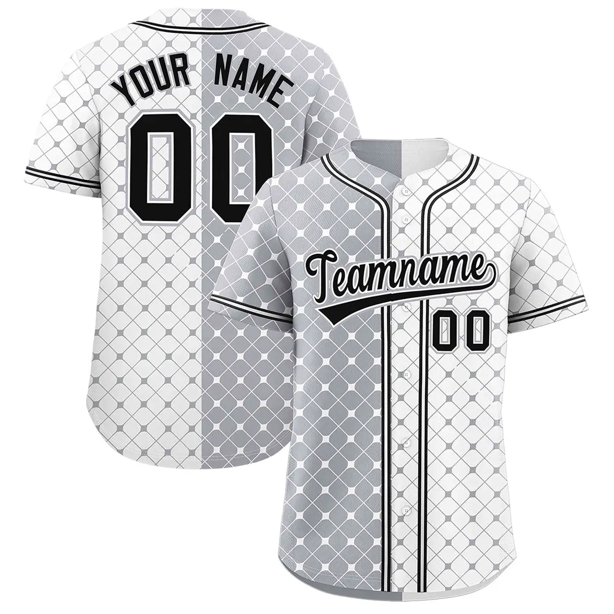 Gray White Split Plaid Design Authentic Baseball Jersey