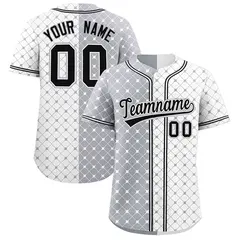 Gray White Split Plaid Design Authentic Baseball Jersey 1