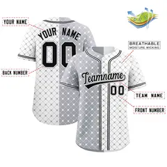 Gray White Split Plaid Design Authentic Baseball Jersey 2