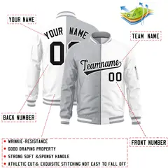Gray White Split Varsity Full-Zip Letterman Bomber Jacket 2