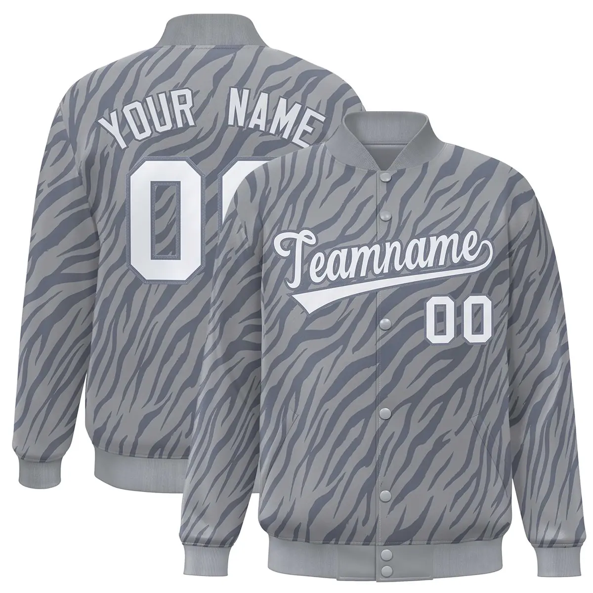 Gray White Tiger Stripes Graffiti Varsity Letterman Bomber Jacket