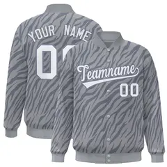 Gray White Tiger Stripes Graffiti Varsity Letterman Bomber Jacket