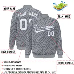 Gray White Tiger Stripes Graffiti Varsity Letterman Bomber Jacket 2