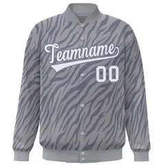 Gray White Tiger Stripes Graffiti Varsity Letterman Bomber Jacket 3