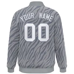 Gray White Tiger Stripes Graffiti Varsity Letterman Bomber Jacket 4