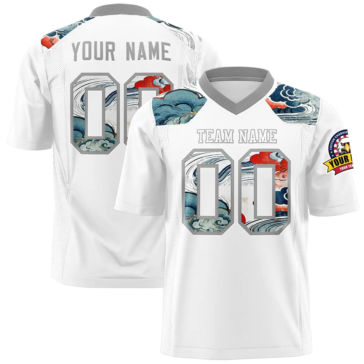 Gray White Ukiyo-e Auspicious Clouds Graffiti Football Jersey