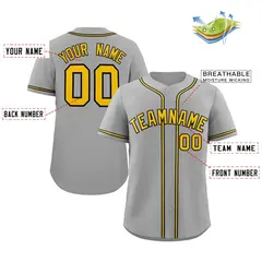 Gray Yellow-Black Classic Style Authentic Baseball Jersey 2