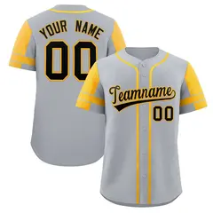Gray Yellow Raglan Sleeve Authentic Baseball Jersey