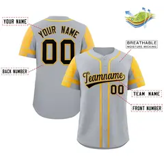 Gray Yellow Raglan Sleeve Authentic Baseball Jersey 2