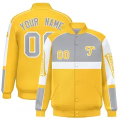 Gray Yellow Raglan Sleeves Varsity Letterman Jacket