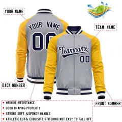 Gray Yellow Varsity Full-Zip Raglan Letterman Baseball Jacket 4