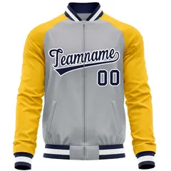 Gray Yellow Varsity Full-Zip Raglan Letterman Baseball Jacket 5