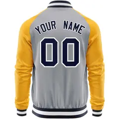 Gray Yellow Varsity Full-Zip Raglan Letterman Baseball Jacket 6