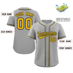 Gray Yellow-White Classic Authentic Baseball Jersey 2