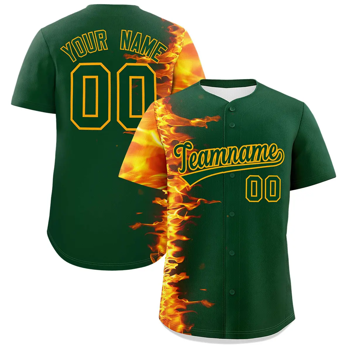 Green 3D Flame Authentic Baseball Jersey