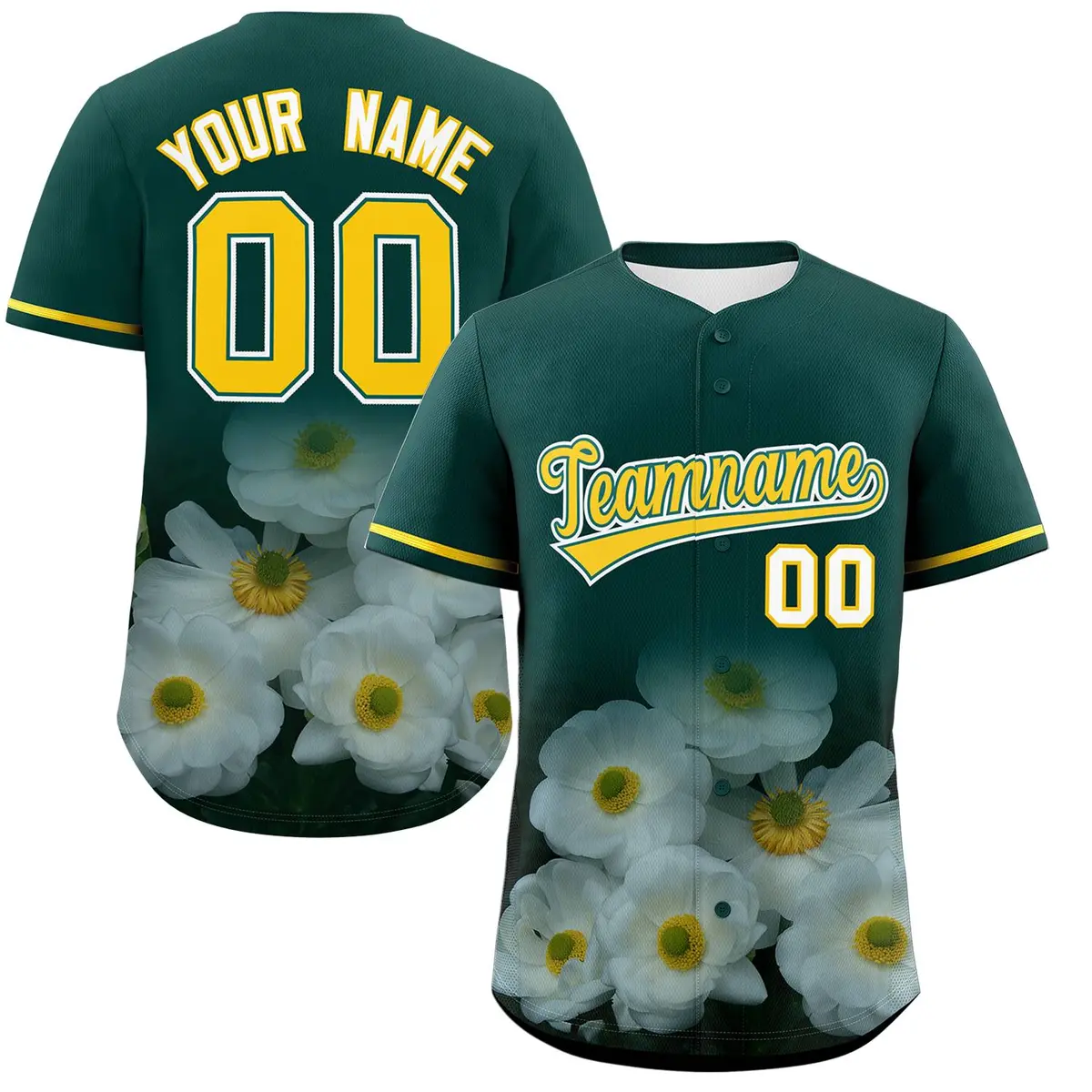 Green 3D Flower Design Authentic Baseball Jersey