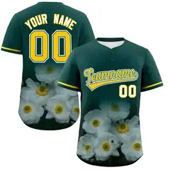 Green 3D Flower Design Authentic Baseball Jersey