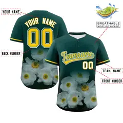 Green 3D Flower Design Authentic Baseball Jersey 2