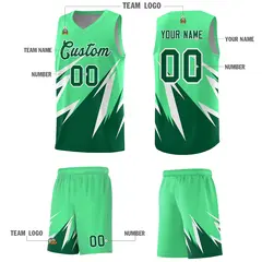 Green Abstract Mountain Pattern Basketball Jersey 4