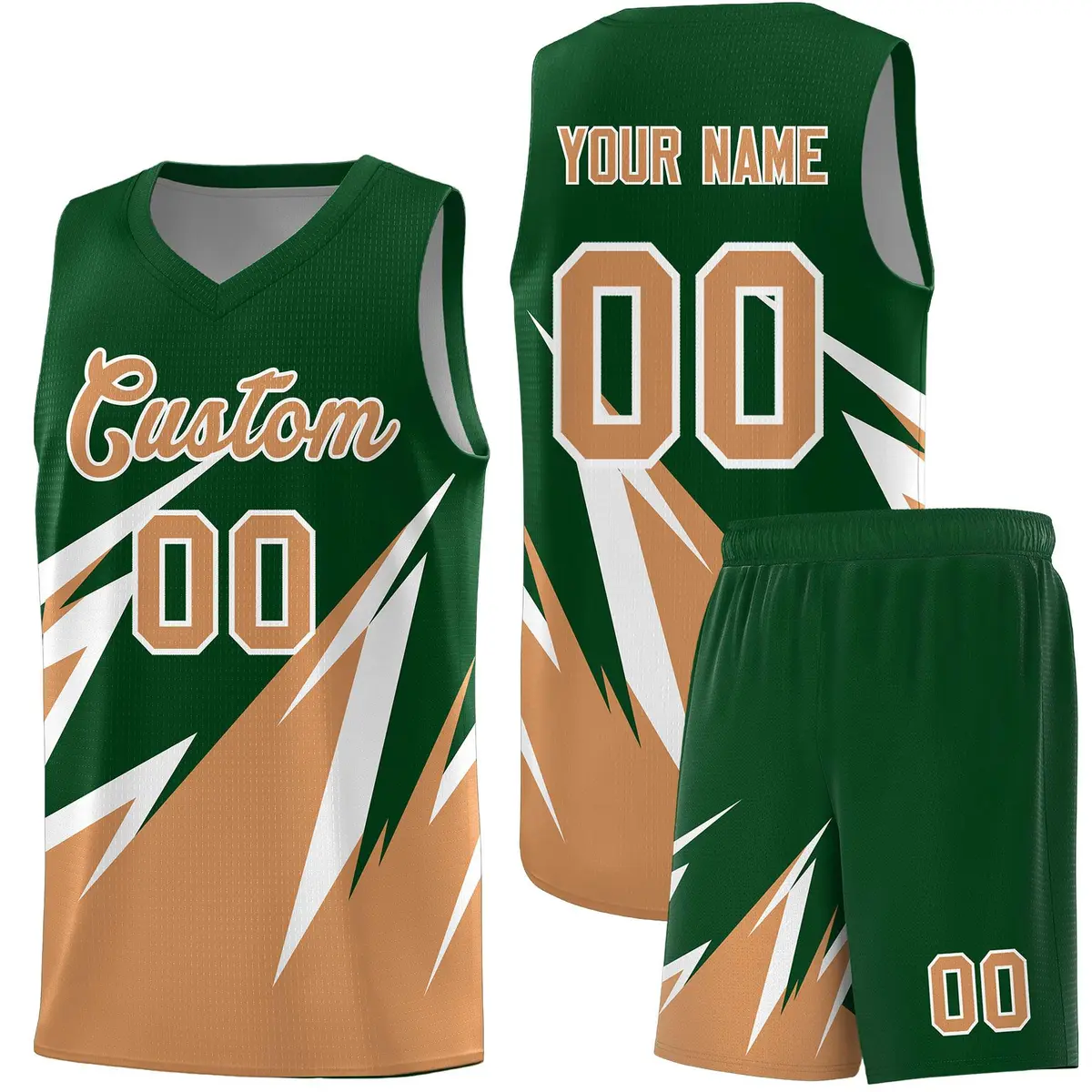Green Abstract Mountain Pattern Basketball Jersey