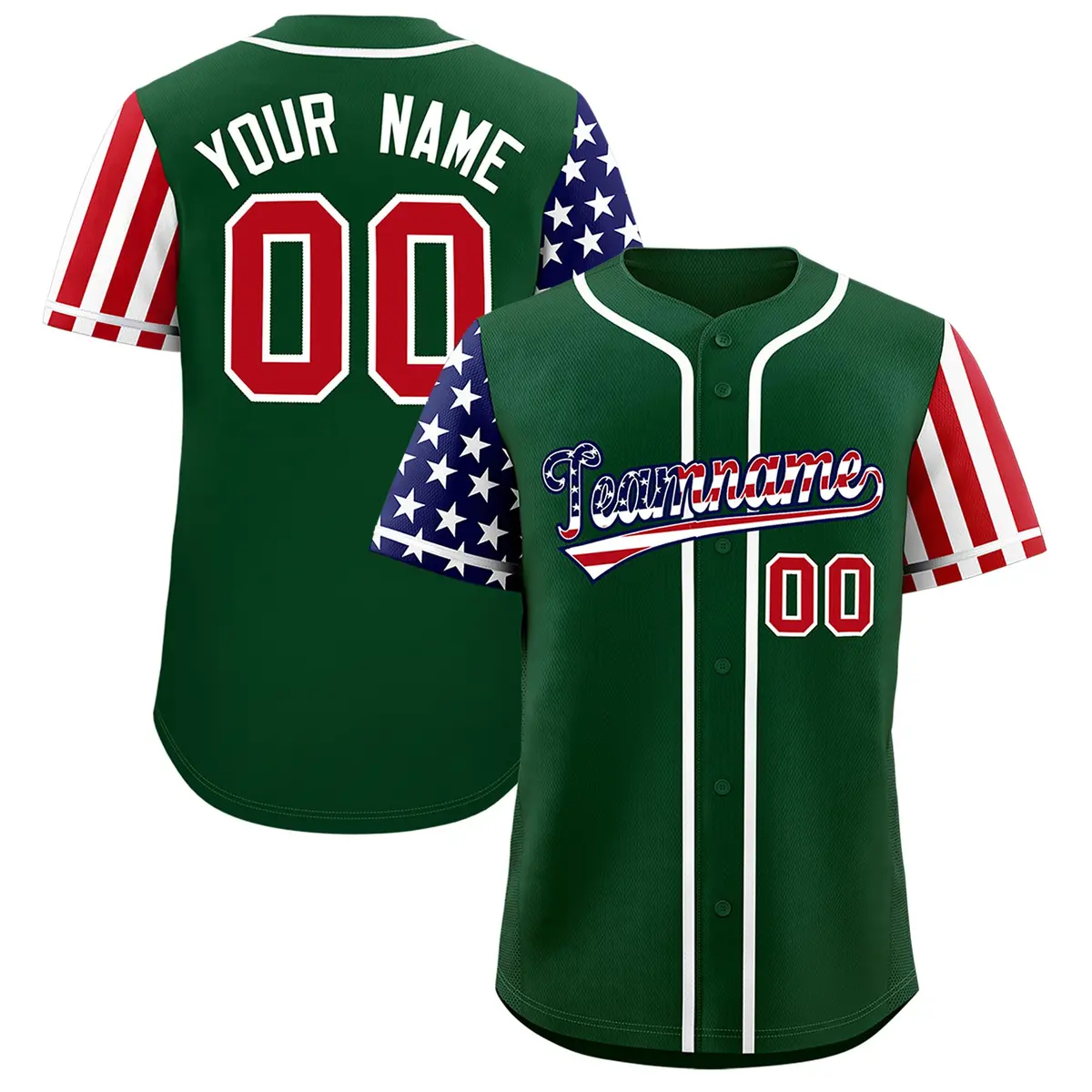 Green American Flag Design Baseball Jersey