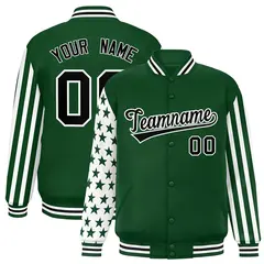 Green American Flag Varsity Full-Snap Raglan Letterman Bomber Jacket