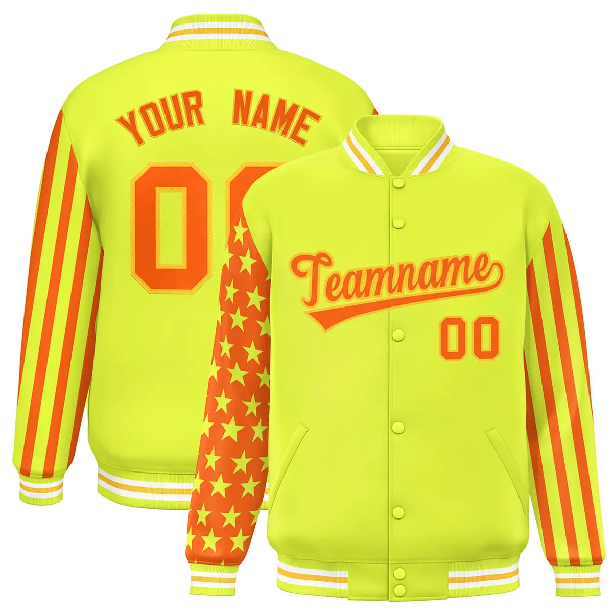 Green American Flag Varsity Full-Snap Raglan Letterman Bomber Jacket
