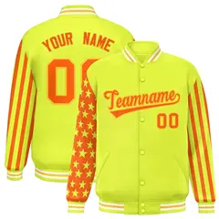 Green American Flag Varsity Full-Snap Raglan Letterman Bomber Jacket 1