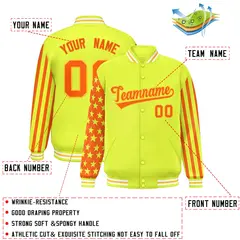 Green American Flag Varsity Full-Snap Raglan Letterman Bomber Jacket 2
