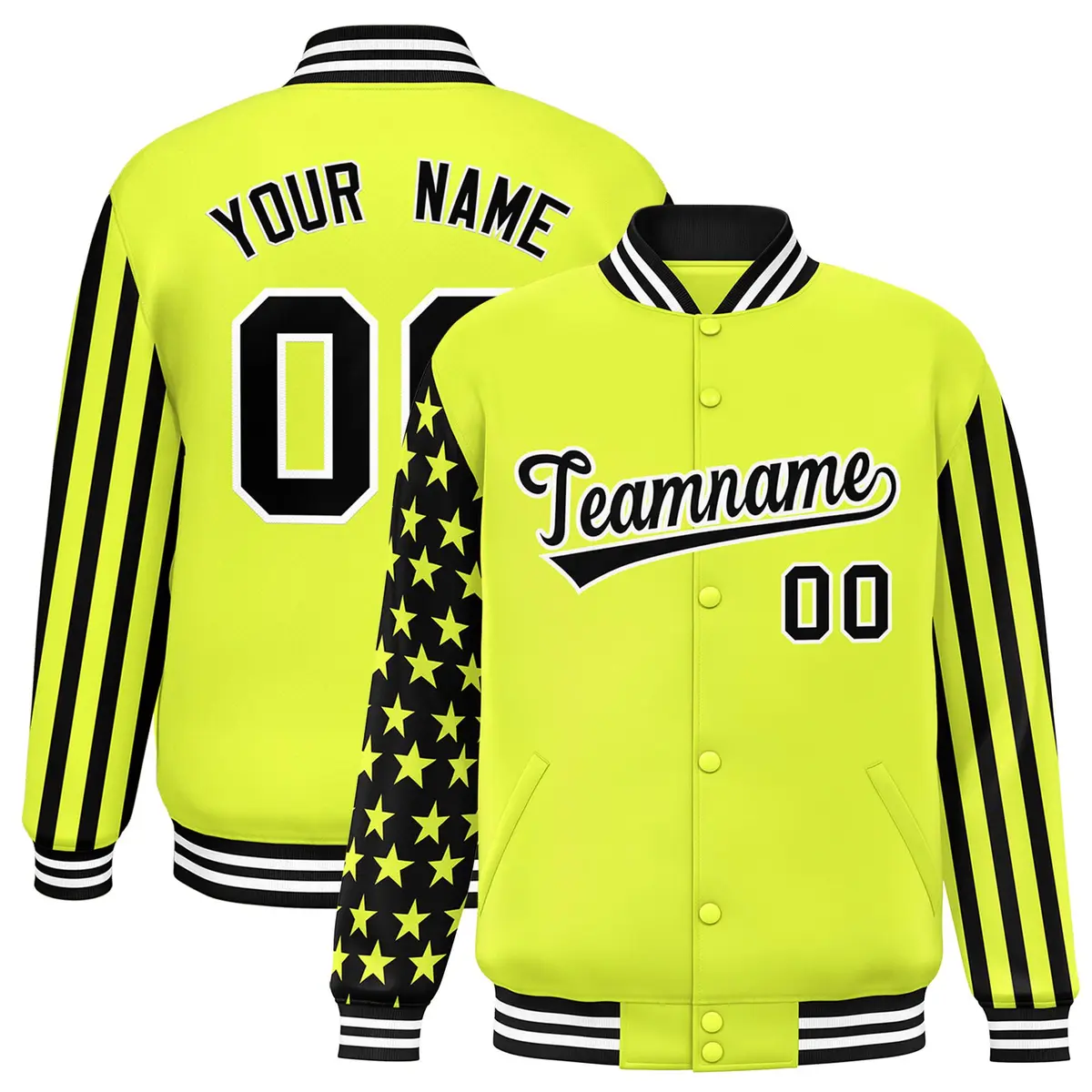 Green American Flag Varsity Full-Snap Raglan Letterman Bomber Jacket