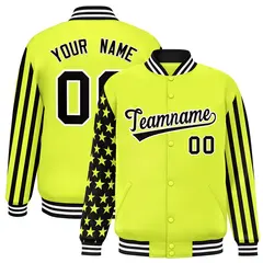Green American Flag Varsity Full-Snap Raglan Letterman Bomber Jacket 1