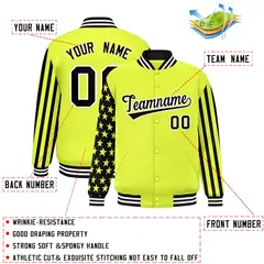 Green American Flag Varsity Full-Snap Raglan Letterman Bomber Jacket 2