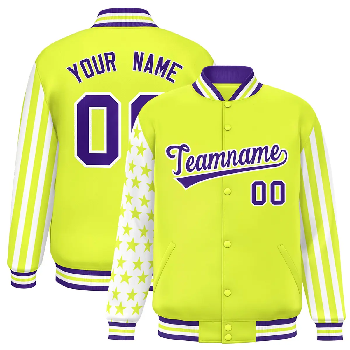 Green American Flag Varsity Full-Snap Raglan Letterman Bomber Jacket