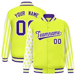 Green American Flag Varsity Full-Snap Raglan Letterman Bomber Jacket 1