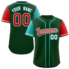 Green Aqua and Red Raglan Sleeves Baseball Jersey 1