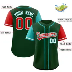 Green Aqua and Red Raglan Sleeves Baseball Jersey 2