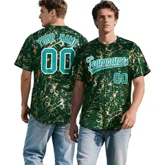 Green Aqua Metallic Gold Splatter Baseball Jersey 1