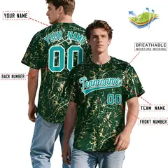 Green Aqua Metallic Gold Splatter Baseball Jersey 2