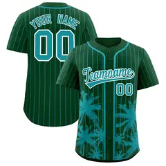Green Aqua Pinstripe Coconut Tree Baseball Jersey