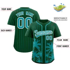 Green Aqua Pinstripe Coconut Tree Baseball Jersey 2