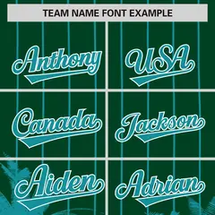 Green Aqua Pinstripe Coconut Tree Baseball Jersey 3