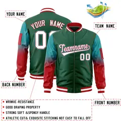 Green Aqua-Red Gradient Raglan Varsity Full-Zip Letterman Bomber Jacket 2